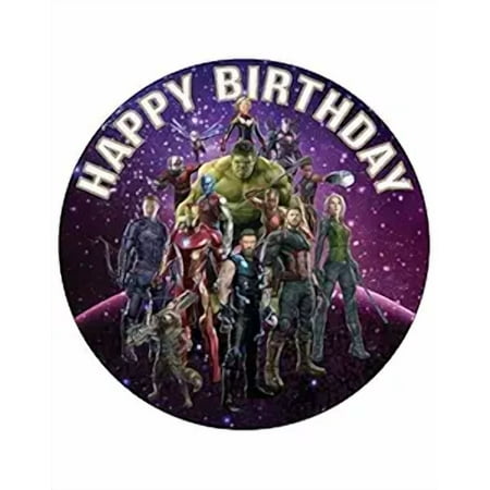 7.5" Round Pre-Cut Team Avengers Hulk & The Crew Happy Birthday Edible Image Cake Topper By TNCT