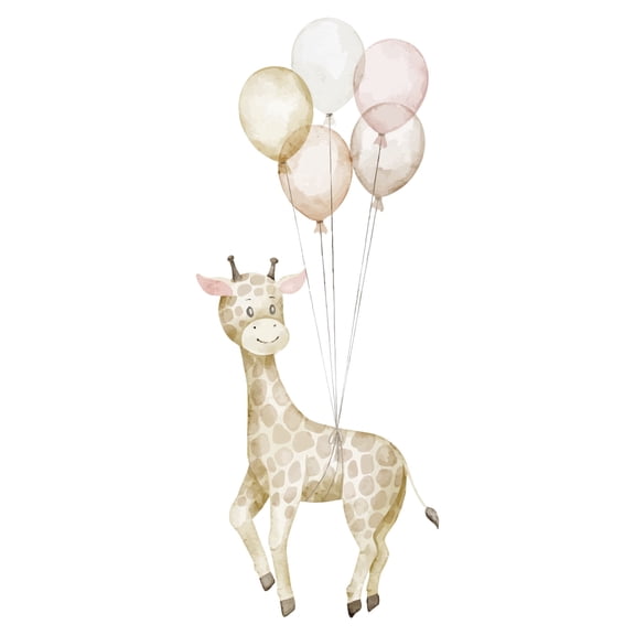 Watercolor Baby Giraffe with Balloons Edible Icing Image Cake Topper, by Tnct.