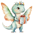 thumbnail image 1 of Watercolor Baby Green Dinosaur with Wings Holding Present Edible Icing Image Cake Topper, by Tnct., 1 of 4