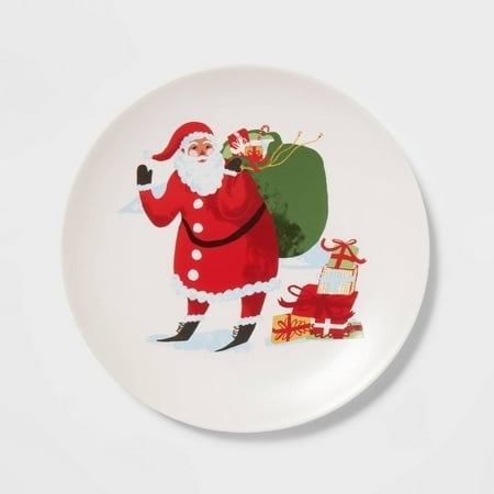 7.5" Stoneware Santa Appetizer Plate Set of 4 Red/White - Threshold