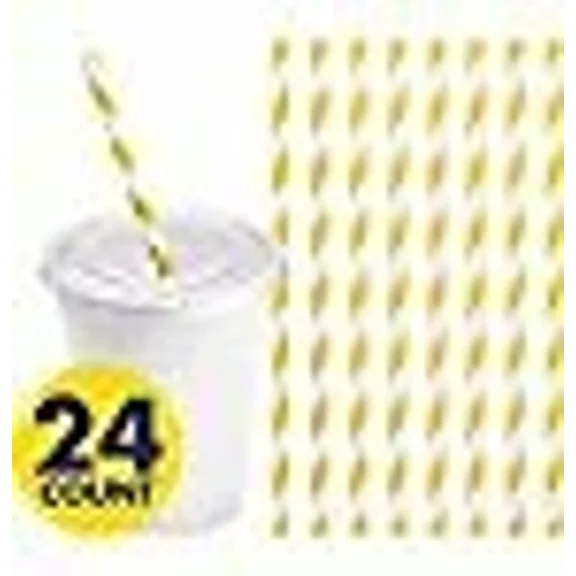7.5" Striped Yellow Sunshine Paper Straws (24 Count)