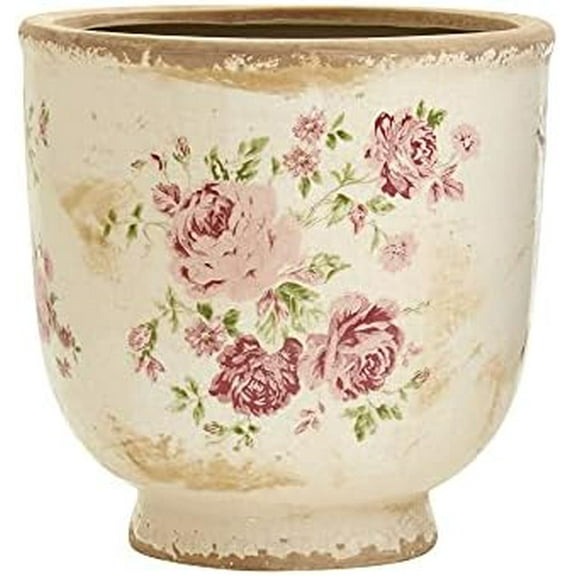 7.5" Tuscan Ceramic Floral Print Planter Green Traditional$$Garden & Patio