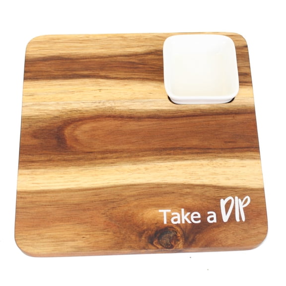 7.5" Wood & Ceramic Appetizer Board With Dip