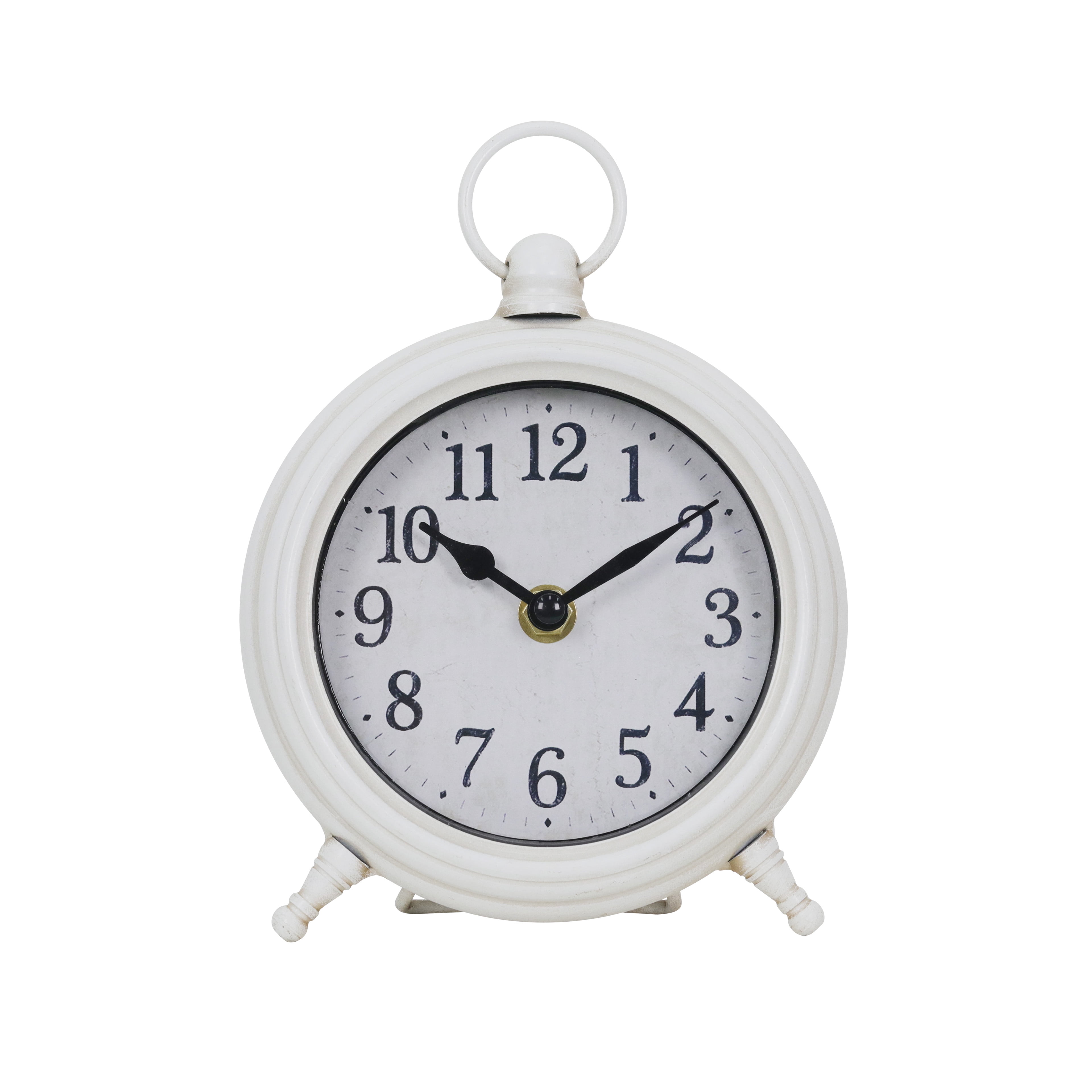 7.5" White Metal Vintage Tabletop Clock