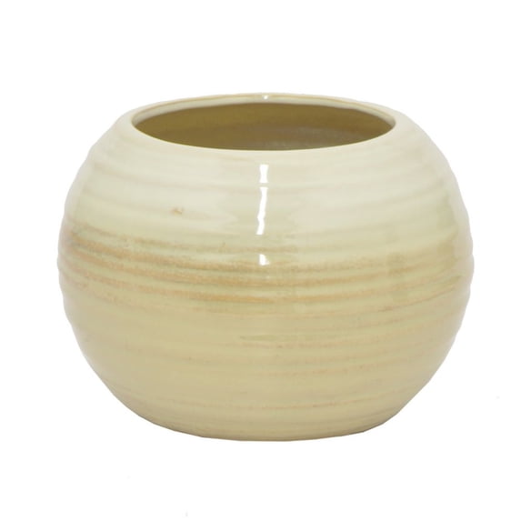 ""Benzara 7.5"""" White And Beige Ceramic Pot""