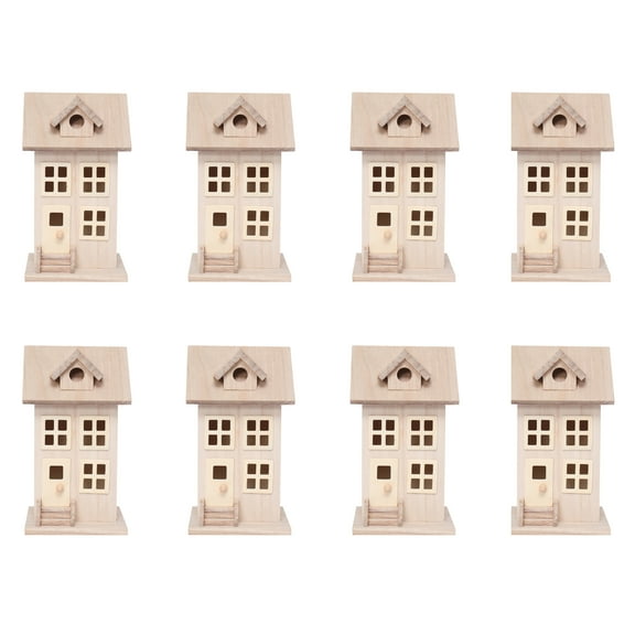 7.5" Wooden Townhouse Birdhouse by Make Market - Unfinished Birdhouse Made of 100% Wood - Outdoor Nesting Boxes - Bulk 8 Pack