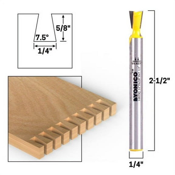 7.5° X 1/4" Dovetail Router Bit - 1/4" Shank - Yonico 14823q