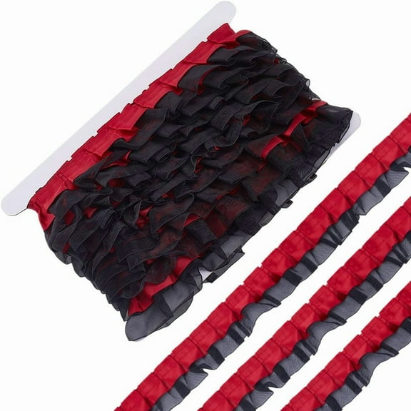 7.5 Yards 2-Layer Ruffle Trim Black Red Satin Organza Edge Trim Gothic Lace Ribbon Lolita Skirt Edging Accessories