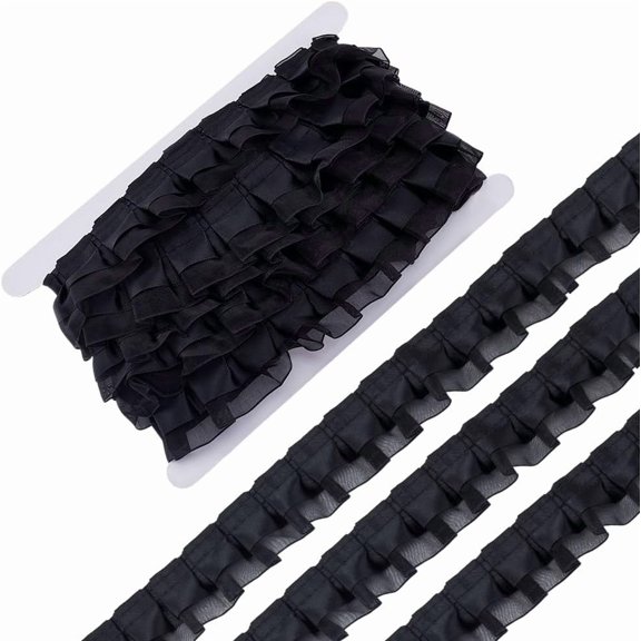 7.5 Yards 2-Layer Ruffle Trim Gothic Pleated Lace Ribbon Lolita Skirt Edging Accessories Black Satin Organza Edge Trim