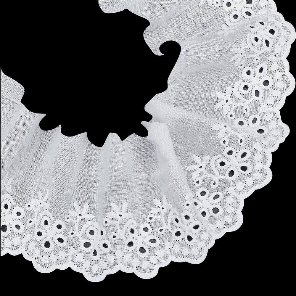 7.5 Yards×3 inch Floral Embroidery White Cotton Eyelet Lace Trim Ribbon ...