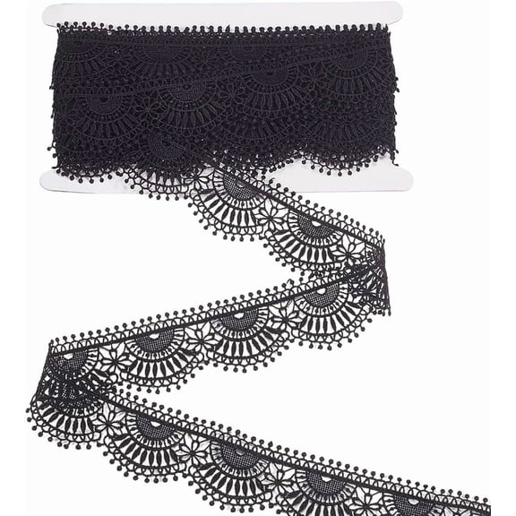 7.5 Yards Black Floral Lace Edge Trim Vintage Scalloped Ribbon Embroidery Flower Trimming Polyester Venice Applique Ribbons for Sewing Making Clothing Accessories Wedding Decor DIY Craft