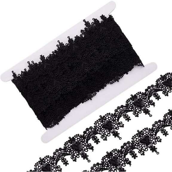 7.5 Yards Black Flower Venise Lace Trim 1.6inch Scalloped Embroidery Lace Ribbon Vintage Hearts Lace Trim for Bridal Wedding Decoration Christmas Package DIY Sewing Craft Supply