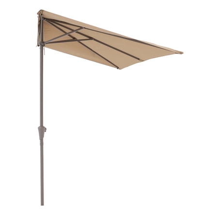 7.5’ by 4’ Half Rectangular Outdoor Patio Umbrella for Patio, Balcony, Garden, Deck, Beige