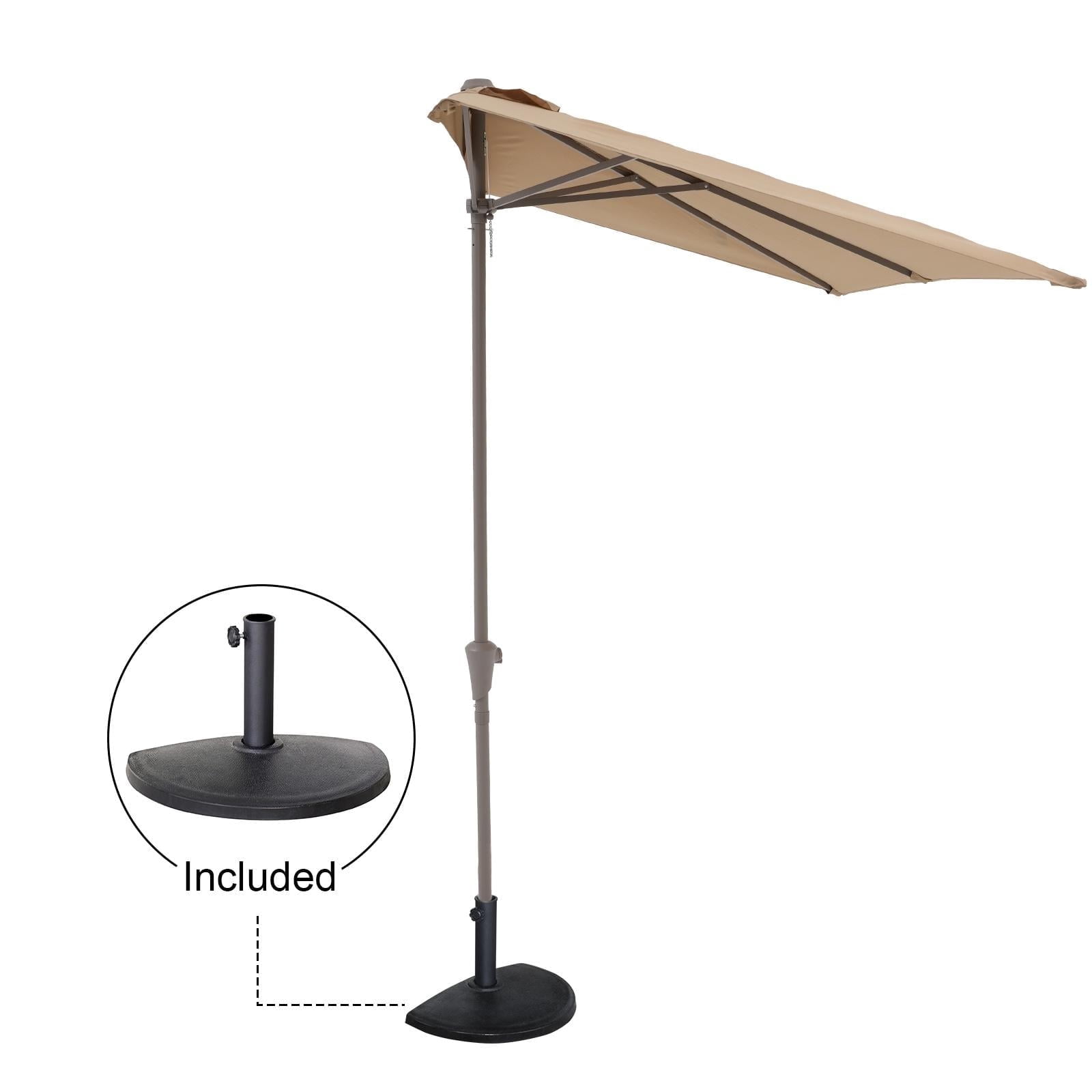 7.5’by 4’ Patio Umbrella with Outdoor Umbrella Base, Half Rectangular Outdoor Umbrella with Crank, Heavy-Duty Resin Patio Umbrella Base Included, Beige