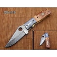 thumbnail image 1 of 7.5" folding knife Damascus steel blade with finger hole, Rose wood scale with Damascus Bolster, Equipped with Liner lock, comes with Cow hide Leather sheath, 1 of 7
