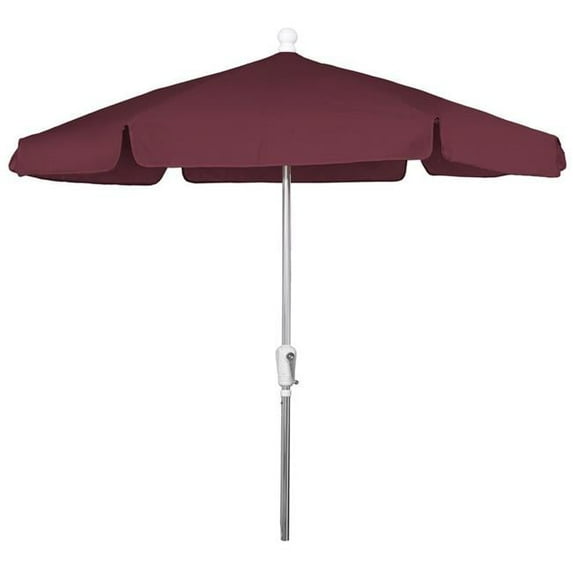 7.5 ft. 6 Rib Crank Bright Aluminum Hex Garden Umbrella with Burgundy Vinyl Coated Weave Canopy