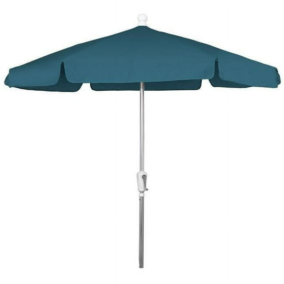 7.5 ft. 6 Rib Crank Bright Aluminum Hex Garden Umbrella with Teal Vinyl Coated Weave Canopy