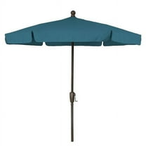 7.5 ft. 6 Rib Crank Champagne Bronze Hex Garden Umbrella with Teal Vinyl Coated Weave Canopy