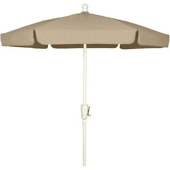 7.5 ft. 6 Rib Crank White Hex Garden Umbrella with Beige Vinyl Coated Weave Canopy