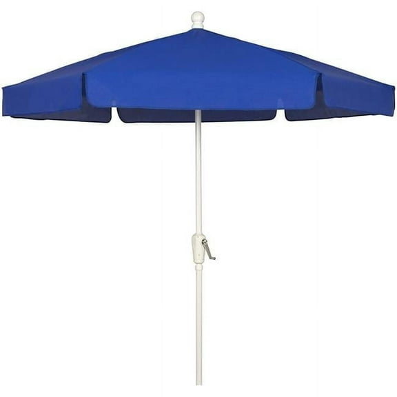 7.5 ft. 6 Rib Crank White Hex Garden Umbrella with Pacific Blue Vinyl Coated Weave Canopy