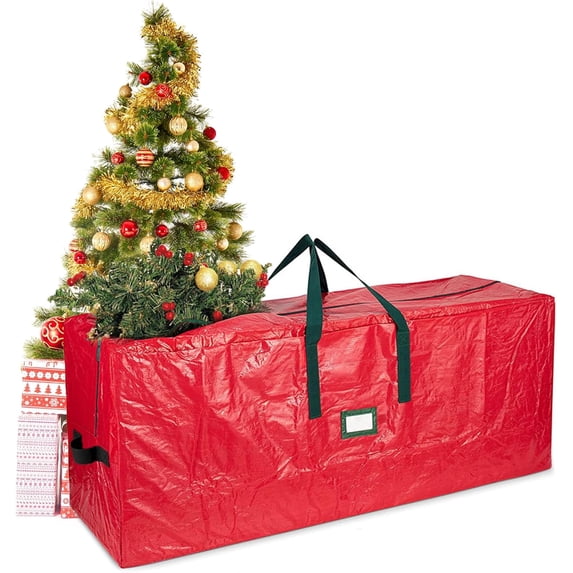 7.5 ft Christmas Tree Storage Bag - Durable Heavy Duty Extra Large Artificial Xmas Holiday Tree Bag with Reinforced Handles and Dual Zippers Wide Opening - Red