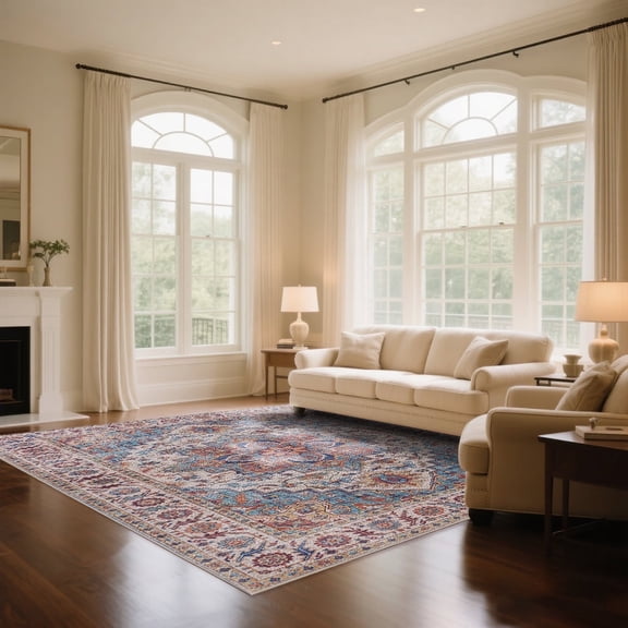 7 × 5 ft Classic Cotton Area Rug with Non-Slip Backing for Living Room and Bedroom