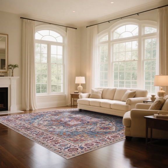 7 × 5 ft Classic Cotton Area Rug with Non-Slip Backing for Living Room and Bedroom