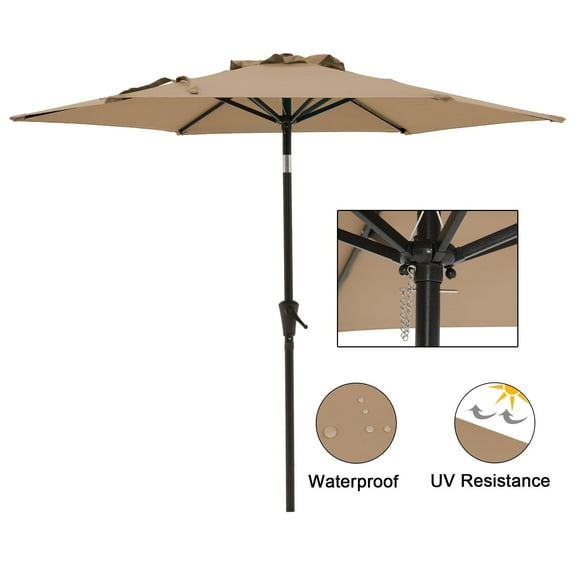 7.5 ft Patio Umbrella Outdoor Table Market Umbrella with Push Button Tilt and Crank, 6 Ribs, Beige