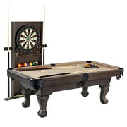 7.5 ft Pool Table, Billiard Cue Rack, Dartboard Set, Tan, by Barrington Billiards Company