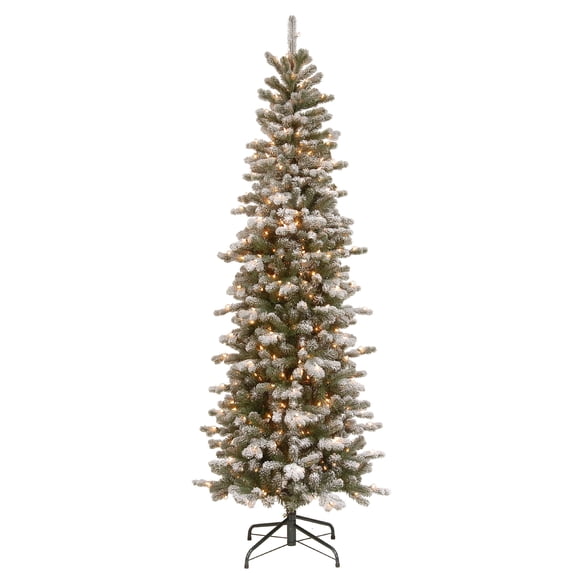 National Tree Company 7.5 ft. PowerConnect Snowy Sheffield Spruce Pencil Slim with Clear Lights