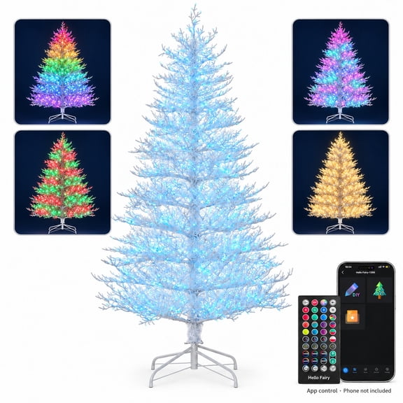 7.5ft Pre-Lit Artificial Christmas Tree with 550 RGB LED Lights 650 PVC Tips App Remote Control DIY Effects Music Sync Timer Metal Stand White