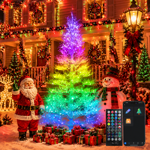 7.5 ft Artificial Christmas Tree Pre-Lit with 650 Realistic PVC Tips Smart Color Changing LED Lights App Control Remote Metal Stand
