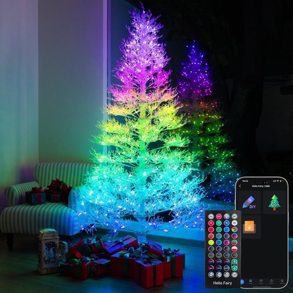 7.5 ft Smart Prelit Christmas Tree 650 PVC Realistic Branch Tips with 550 Color Changing Twinkly LED Lights App & Remote Controlled Metal Stand Dimmable Tree