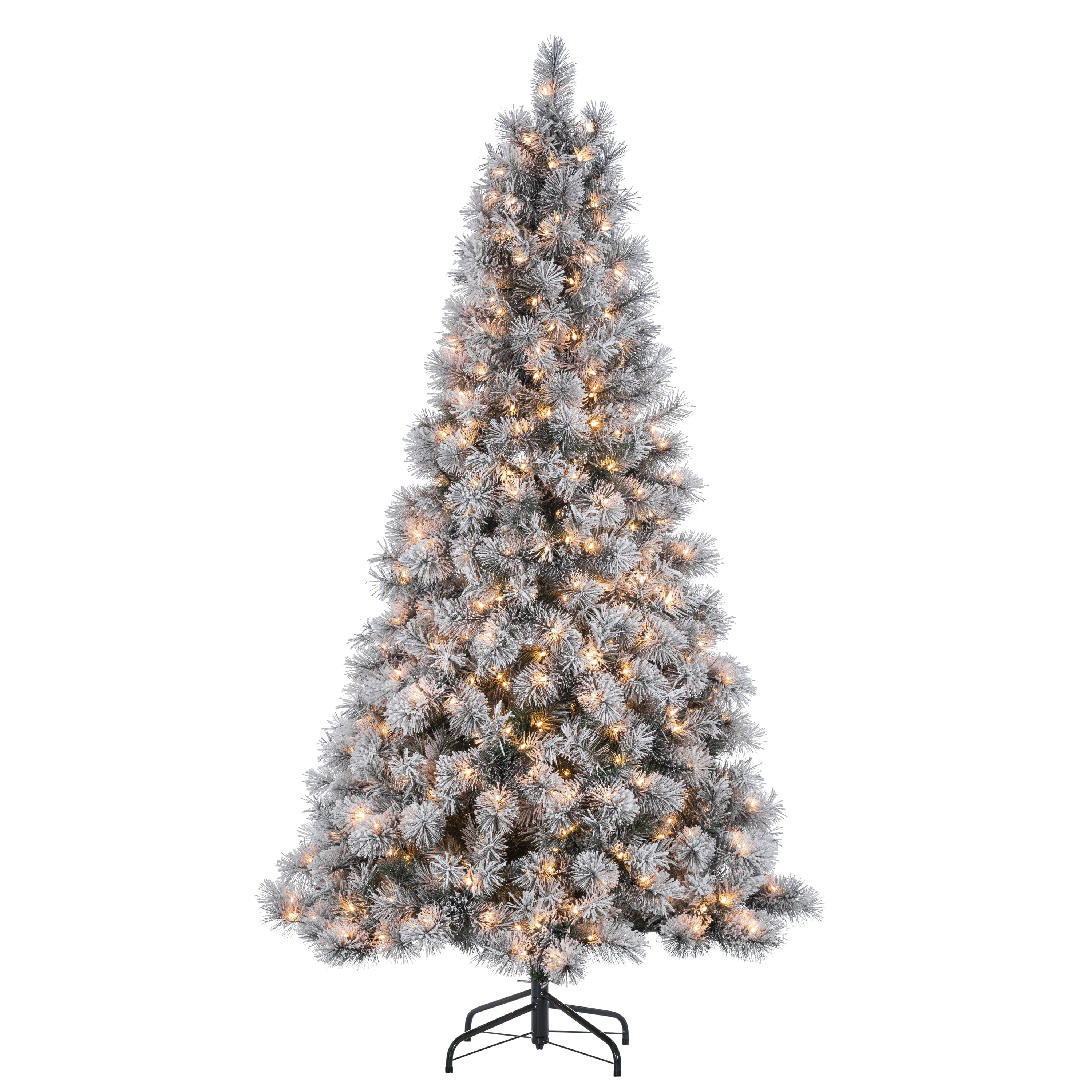 7.5 ft White Flocked Pine Christmas Tree with Clear Lights