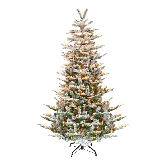 Puleo International 7.5 ft Pre-Lit Flocked Aspen Fir Artificial Tree