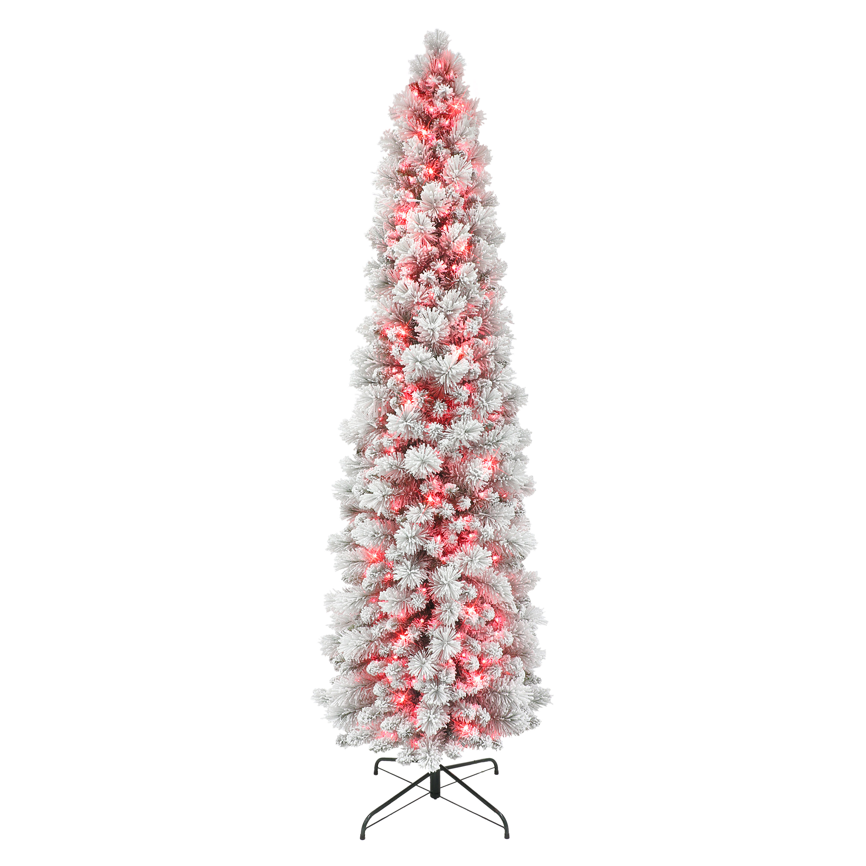 7.5 ft PreLit Flocked Portland Pine Artificial Pencil Tree