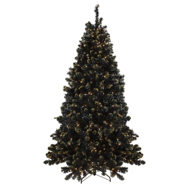 7.5 ft. Pre-Lit LED Black Crystal Pine with Gold Glitter Artificial ...