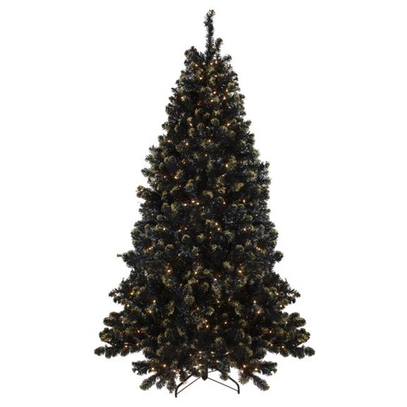 7.5 ft. Pre-Lit LED Black Crystal Pine with Gold Glitter Artificial Christmas Tree - Clear Lights