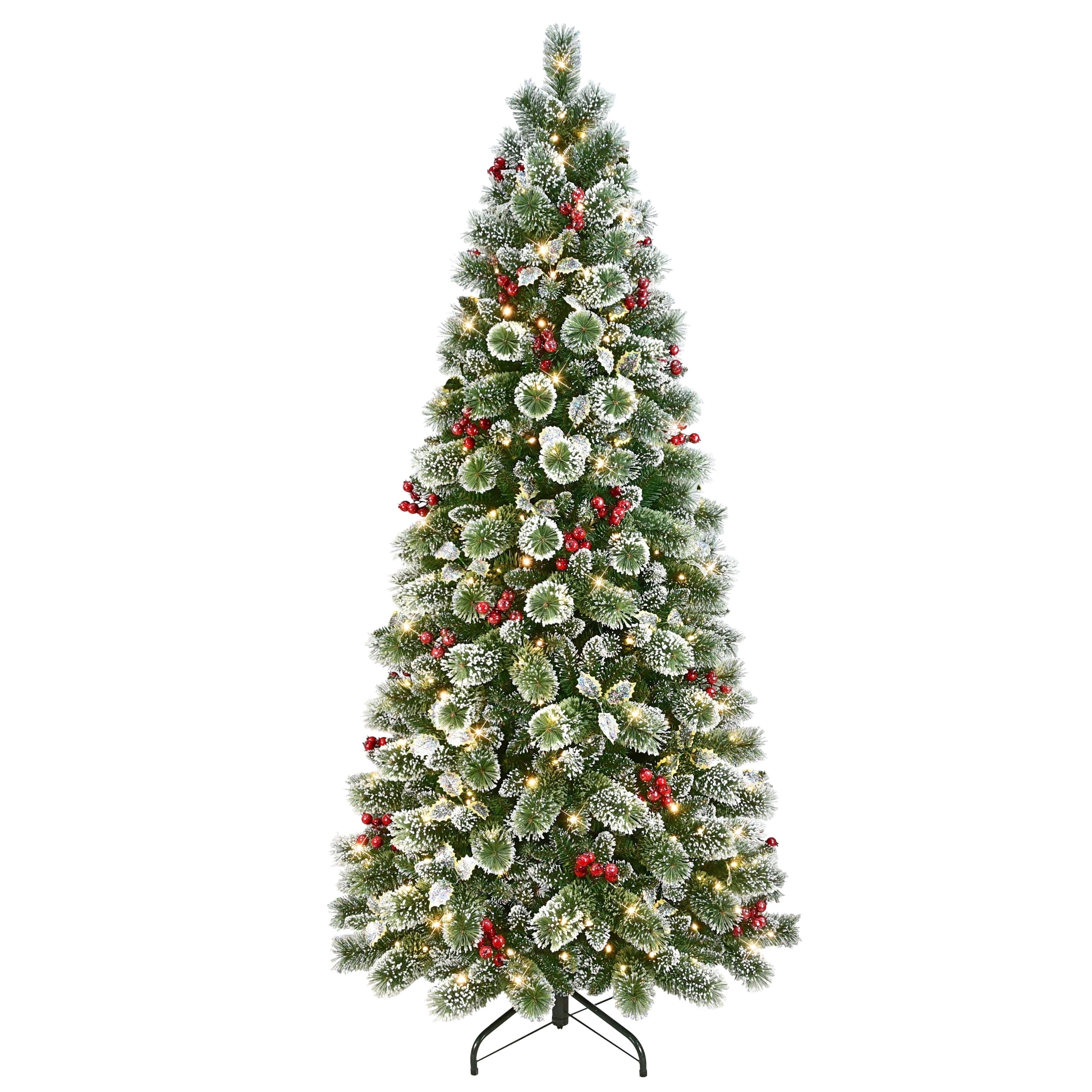 7.5 ft. Pre-Lit Slim Snowy Silverton Pine Artificial Christmas Tree