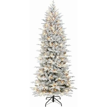 7.5 ft Pre-lit Flocked Slim Northern Fir PE/PVC Tree, 2365 Tips, 400 UL Clear Incandescent Lights