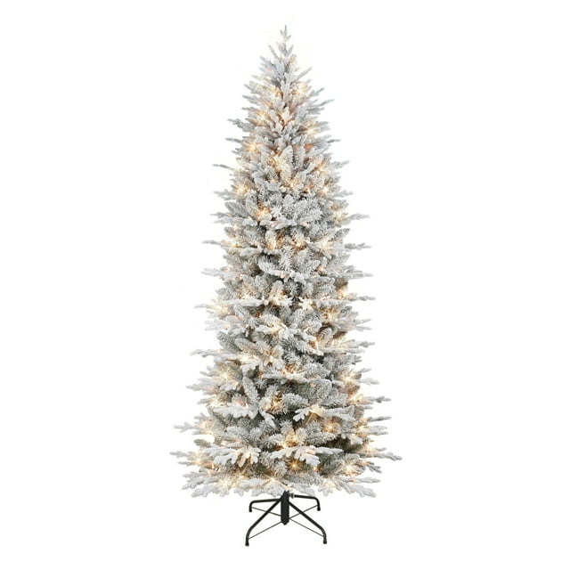 7.5 ft Pre-lit Flocked Slim Northern Fir PE/PVC Tree 400 UL Clear ...