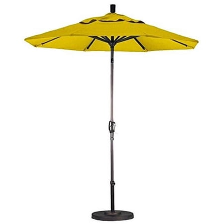 7.5 ft. Round Aluminum Market Umbrella, Push Button Tilt & Bronze Pole - Sunbrella Sunflower Yellow