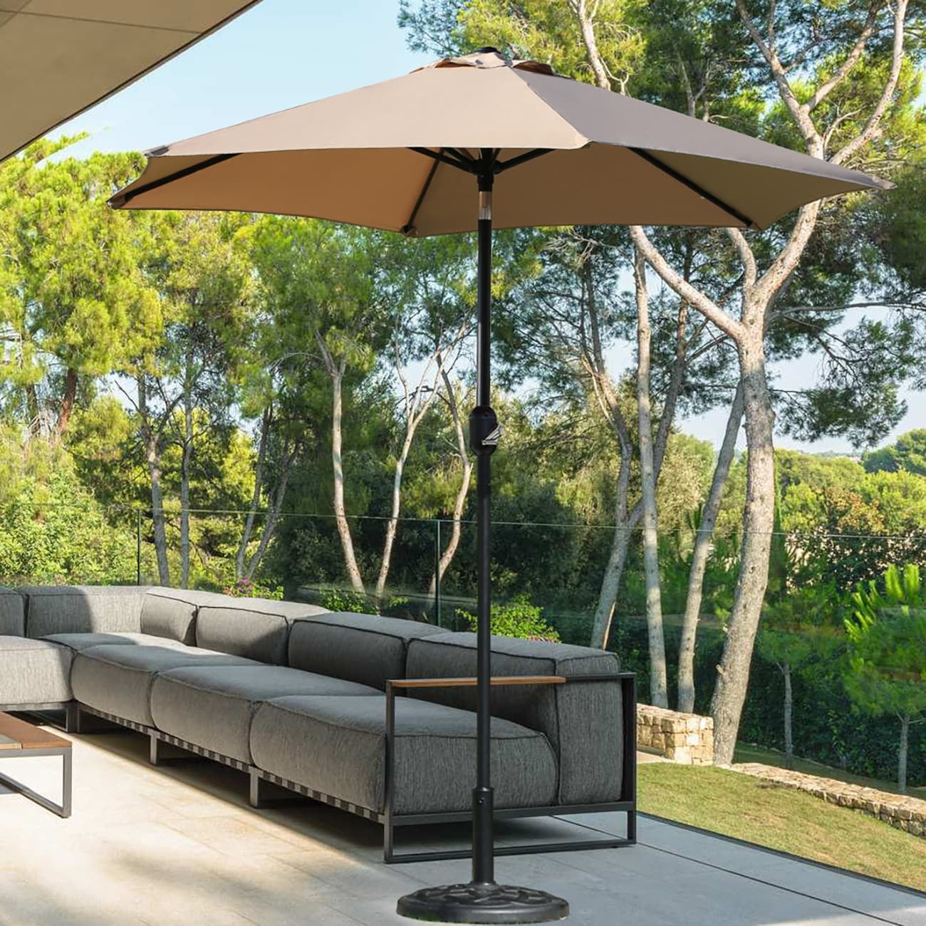 garden treasures round tan offset patio umbrella with tilt-and-crank Grand 11FT Cantilever Base Outdoor Large Aluminum Umbrella for Patio Backyard (Champagne, 11 FT) : Patio, Lawn & Garden Youll have it made in the shade with our tan 7.5ft 10 Foot Aluminum Crank Lift