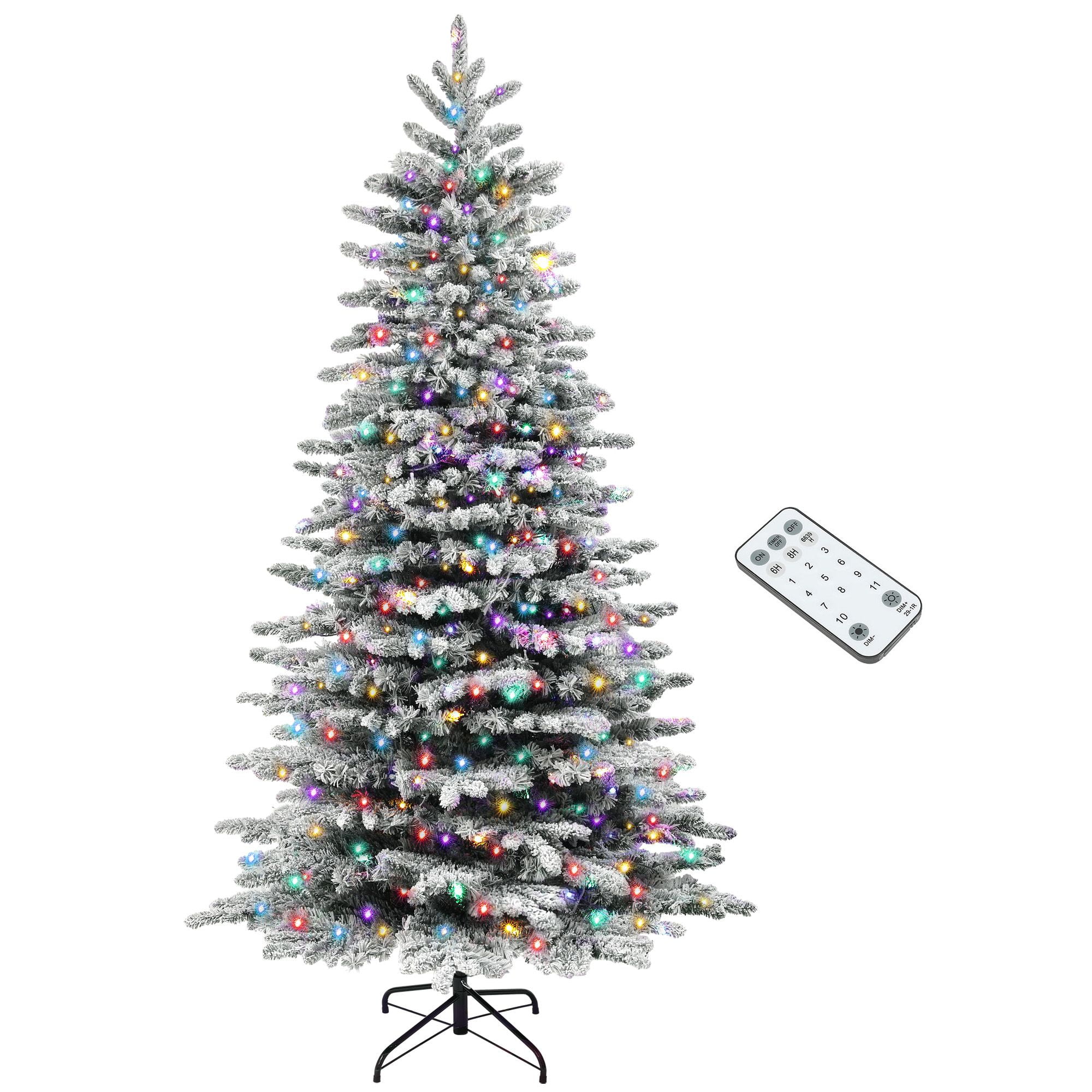 7.5 ft Snow Flocked Pre-Lit Artificial Christmas Tree with 500 LED Lights and 1264 Branch Tips