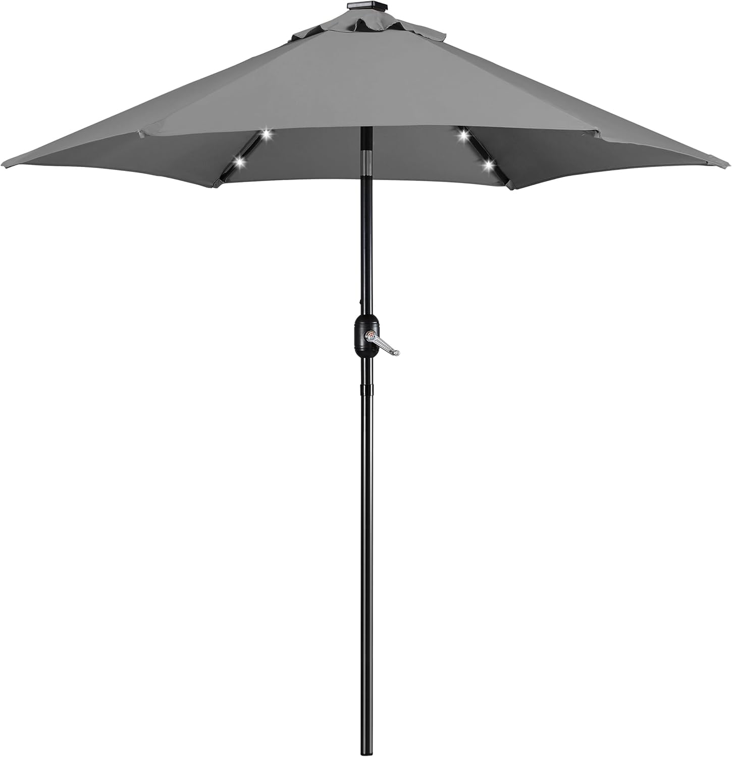 7.5 ft Solar LED Patio Umbrella with Tilt and Crank, Market Style Sunshade for Outdoor Use, Grey