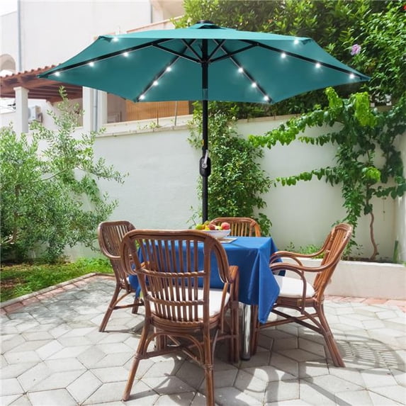 7.5 ft. Solar Lighted LED Patio Market Crank and Tilt Umbrellas, Table Umbrellas,UV-Resistant Canopy in Lake Blue