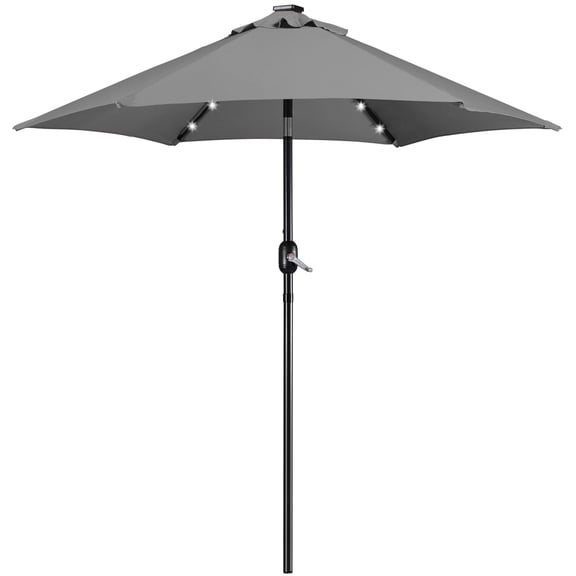 7.5 ft Solar Patio Umbrella, LED Lighted Umbrella with Tilt and Crank Lift System, Water-Resistant Market Sunshade for Garden, Deck, Backyard, Pool and Beach, Gray