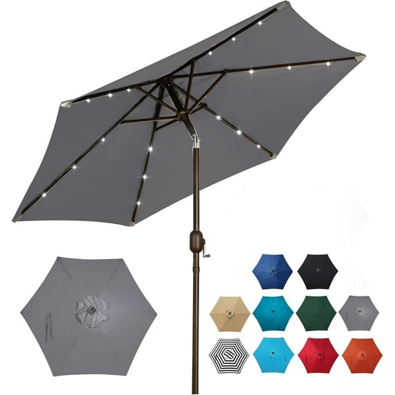7.5 ft Solar Umbrella, 18 LED Lighted Patio Umbrella, Table Market Umbrella