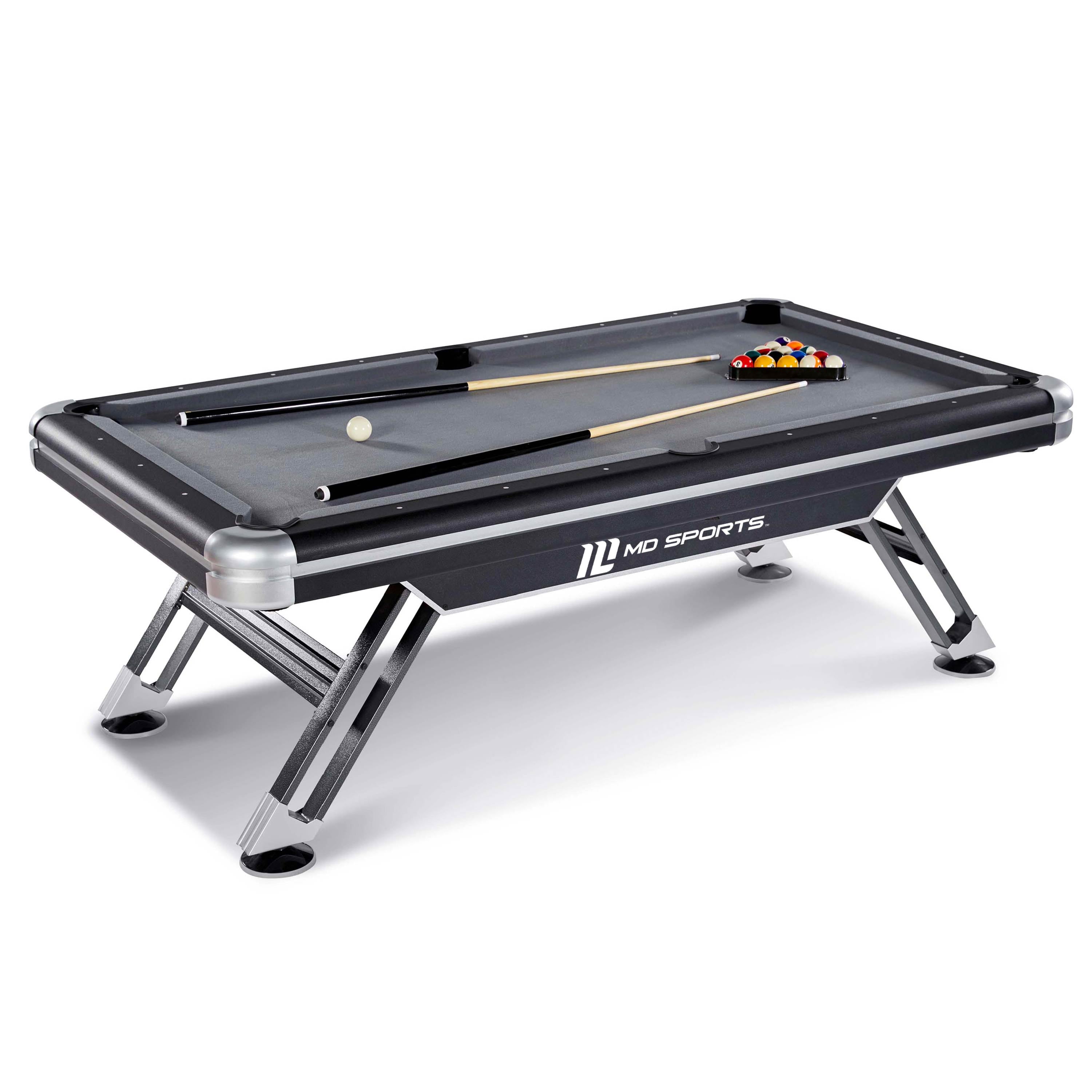 MD Sports 7.5' Black and Silver Pool Table with Steel Legs