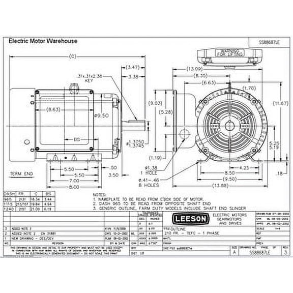 7.5 hp 3450 RPM 213T Frame TEFC 208-230V Leeson Electric Motor # 140684